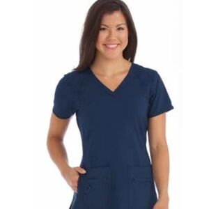 Med Couture Activate 8416 Scrub Top XL Navy V-Neck Racerback Zip Pockets